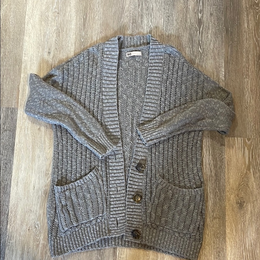 SO Gray Chunky Knit Cardigan Sweater
